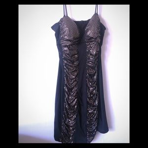 Spaghetti strap cocktail dress.